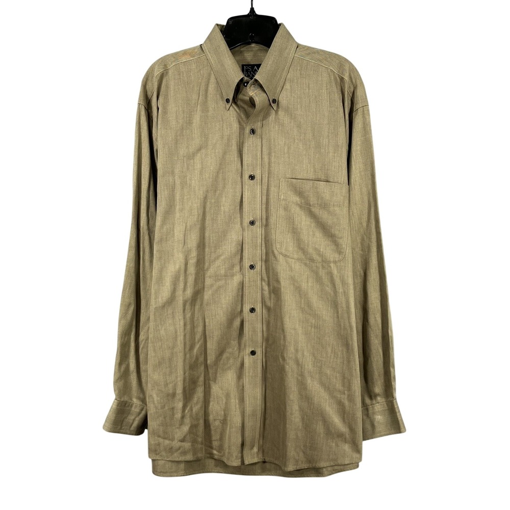 JOS A BANK Traveler's Collection BROWN Twill 1-POCKET Button-Up MEN'S Shirt Sz L